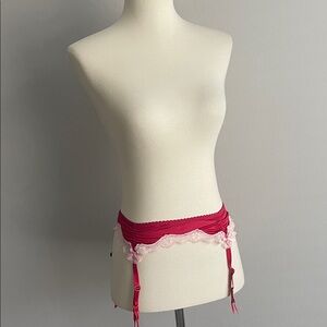 Victoria's Secret Red and Pink Lace Garter Belt OS